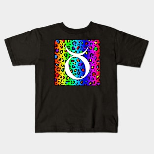 Taurus Zodiac Horoscope Rainbow Leopard Print Square Monogram Kids T-Shirt